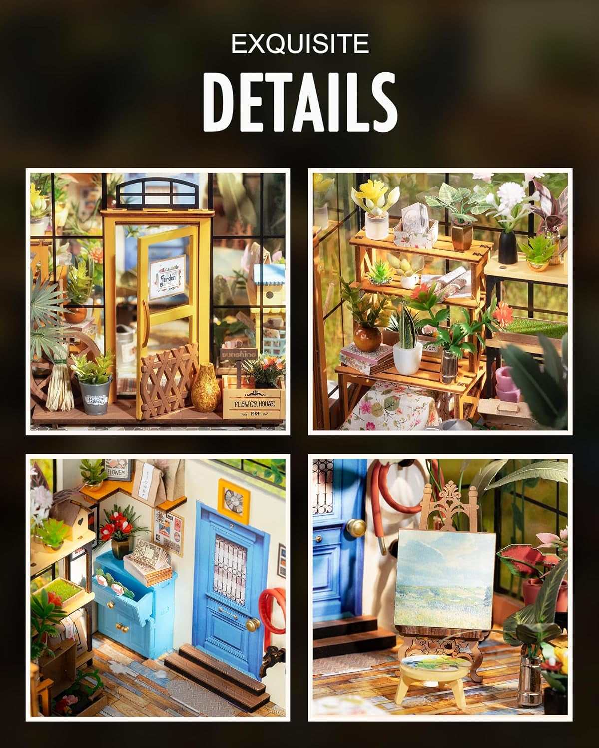 DIY Miniatures Dollhouse Kit, Miniature Greenhouse DIY Craft Kits for Adult to Build Tiny House Model with Lights and Removable Model Plants, Birthday Gift for Friends (Casey'S Greenhouse)