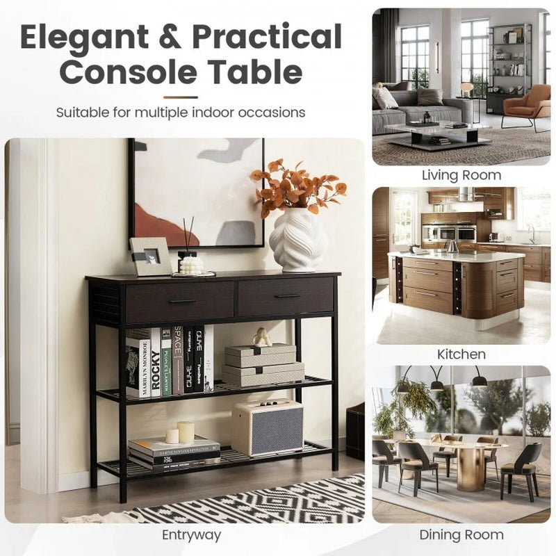 39.5-Inch Entryway Console Table with Dual Drawers and Two-Tier Shelving