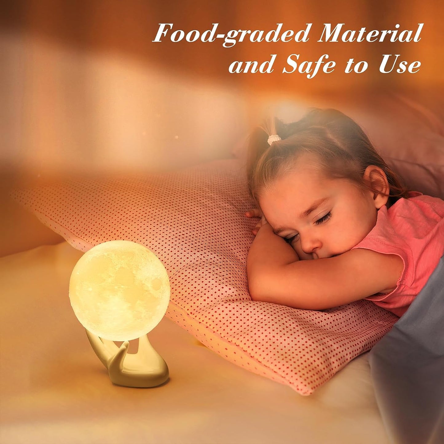 Moon Lamp-Home Décor, Mothers Day Gift with Brightness Control, Gift for Women, LED Night Light, Bedroom, Living Room, Kids Birthday Gift, Ceramic Hand Base, 3.5", White & Yellow