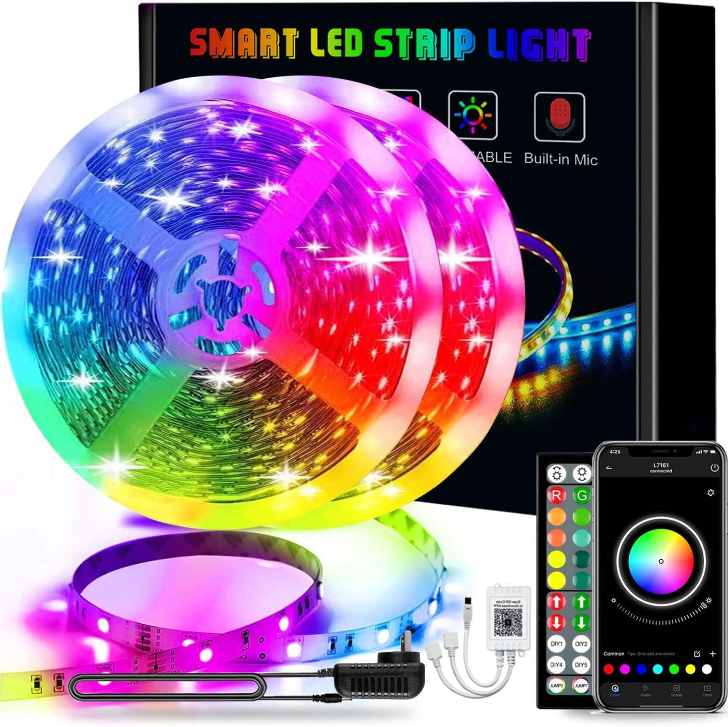 65.6Ft Smart Color Changing LED Strip Lights with Bluetooth Control - Ideal for Bedroom, TV, Party