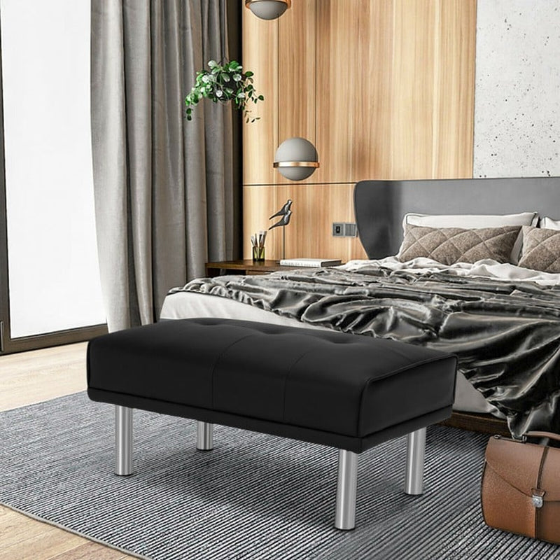 Rectangle Tufted Ottoman Featuring Stainless Steel Legs for Living Room Decor