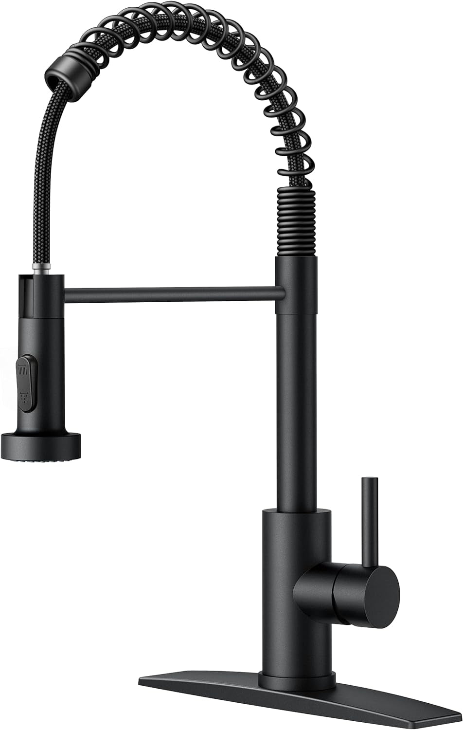 Matte Black Commercial Kitchen Faucet with Pull-Down Sprayer and Deck Plate, Single Handle Design
