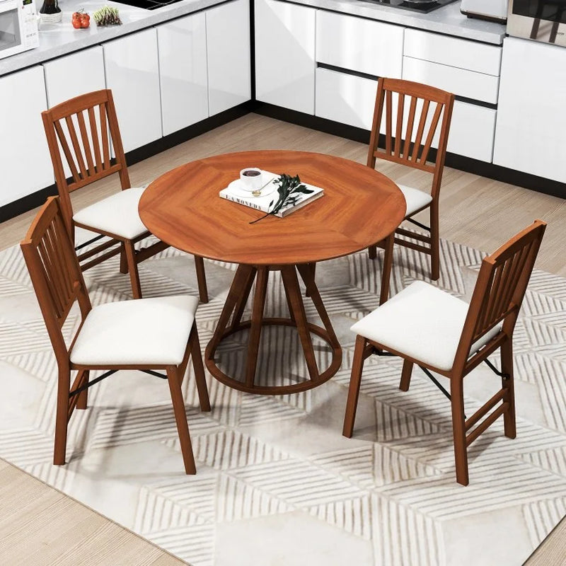 Set of 2 Folding Dining Chairs with Padded Seats and Rubberwood Frames
