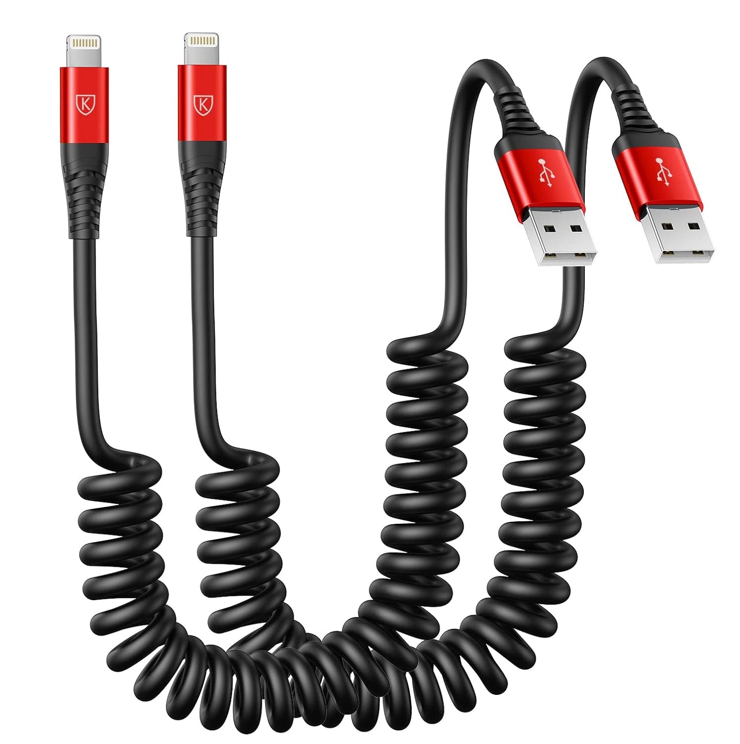 Apple MFi Certified 3FT Coiled Lightning Cable for iPhone and iPad - Compatible with iPhone - Black