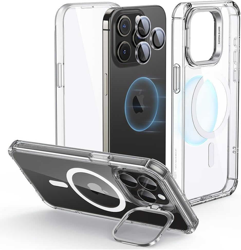 iPhone 15 Pro Max Armor Series Case: Full-Body Shockproof MagSafe Protection with Built-In Stash Stand and Individual Lens Protectors - Black