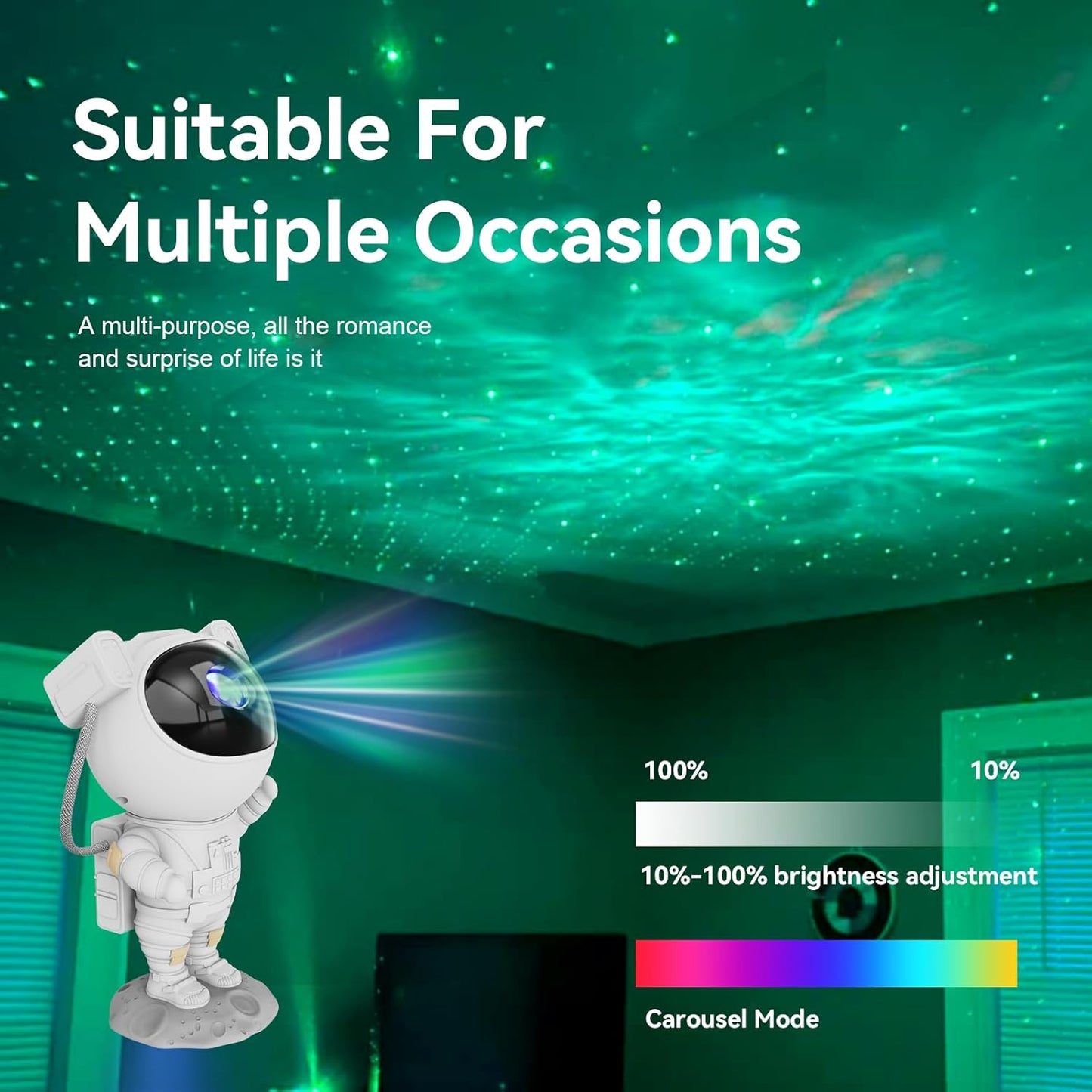 Astronaut Star Projector Night Light - Galaxy Nebula Ceiling Projection Lamp with Timer and 360° Adjustable Design for Kids and Adults Room Decor