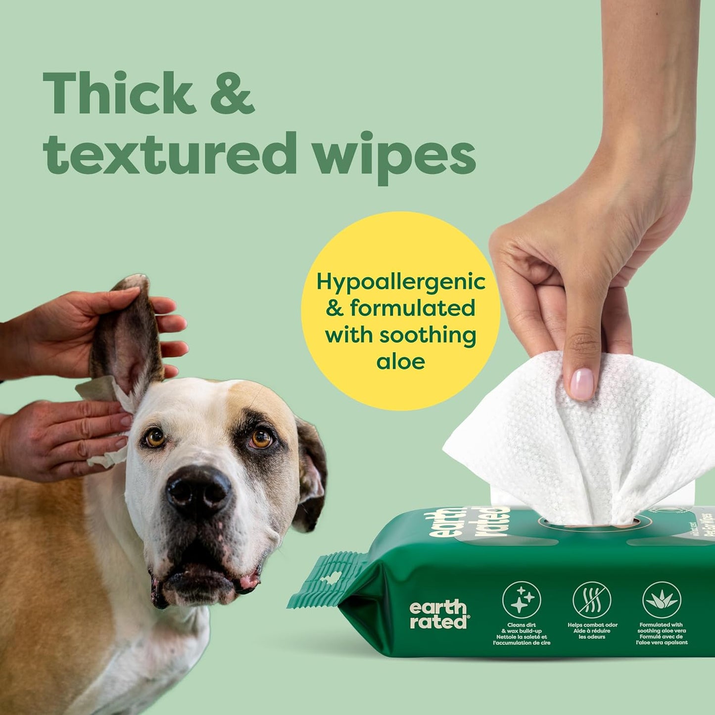 Hypoallergenic Pet Ear Wipes for Dogs and Cats - Oatmeal Scent, 70 Count, Effectively Removes Dirt and Wax Build-Up