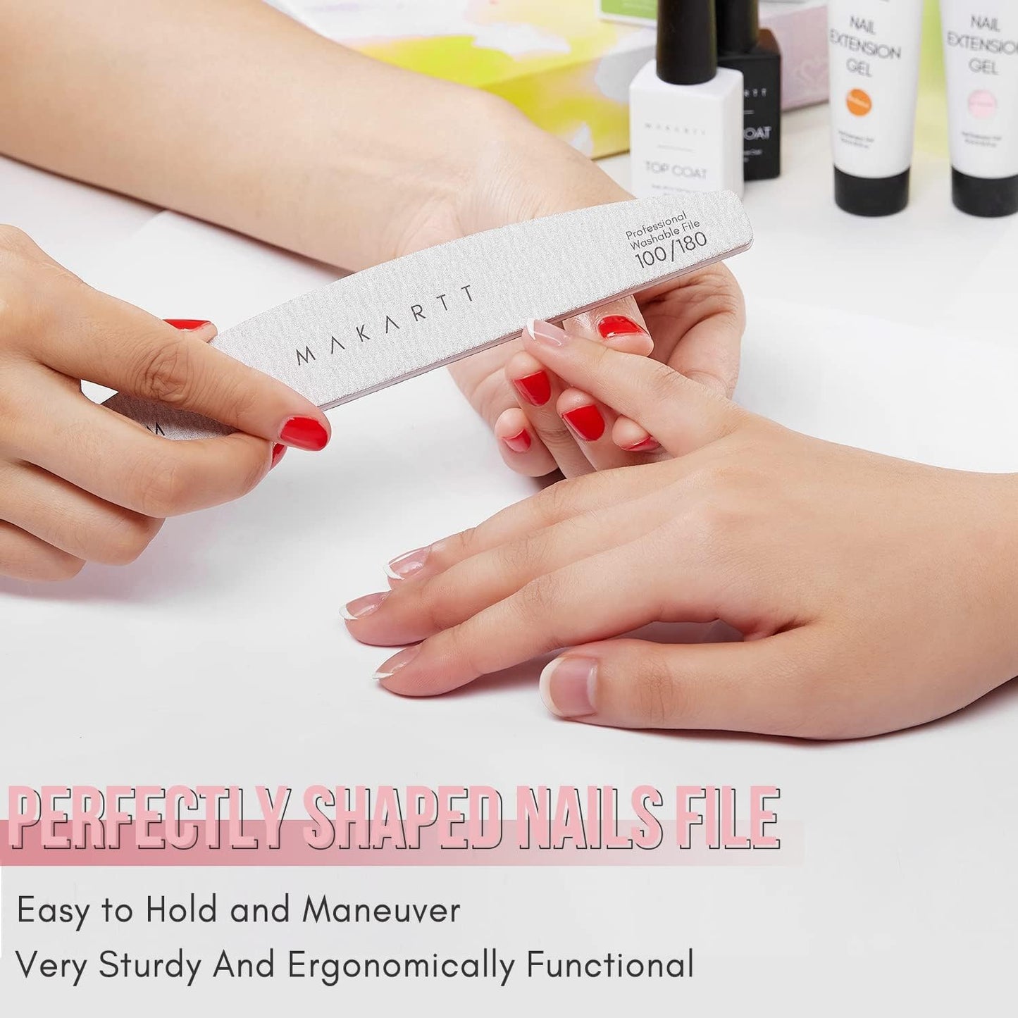 Zebra Nail Files - 100/100 Grit Emery Boards for Poly Nail Extension Gel and Acrylic Nails, Double-Sided and Washable, Set of 10 Manicure Tools
