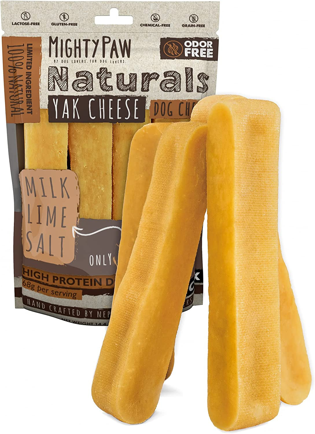 Dog Chews 100% Natural - 4 Large All-Natural Sticks - Teething Puppies, Bored Dogs - 14.4 Oz