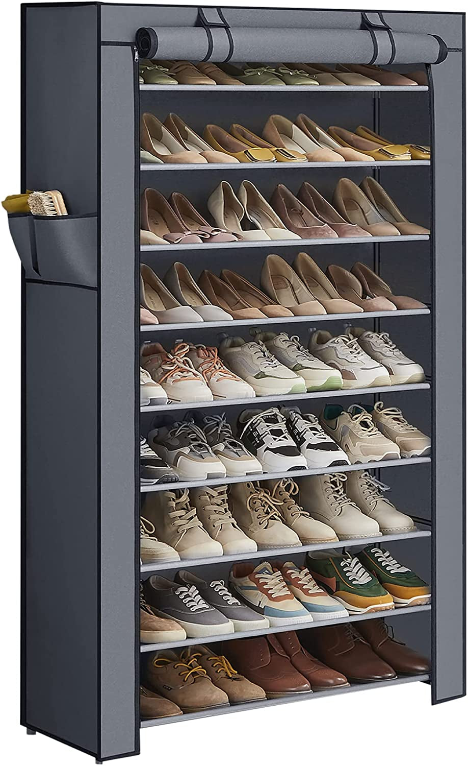9-Tier Shoe Organizer with Nonwoven Fabric Cover - Storage Solution for 40-50 Pairs of Shoes, Black