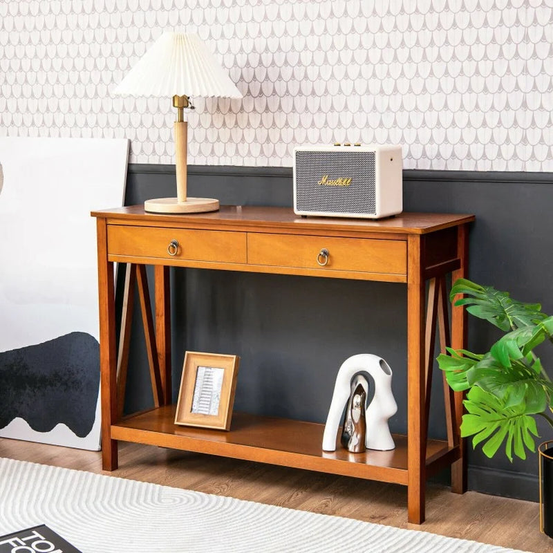 Entryway Console Table with Dual Drawer Storage and Shelf