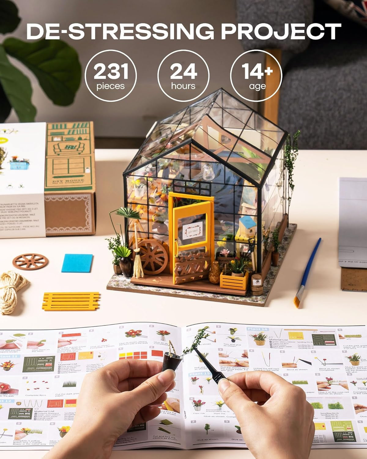 Cathy's Flower House DIY Miniature Dollhouse Kit - Handmade Greenhouse Model for Home Decoration - Ideal Christmas and Birthday Gift for All Ages
