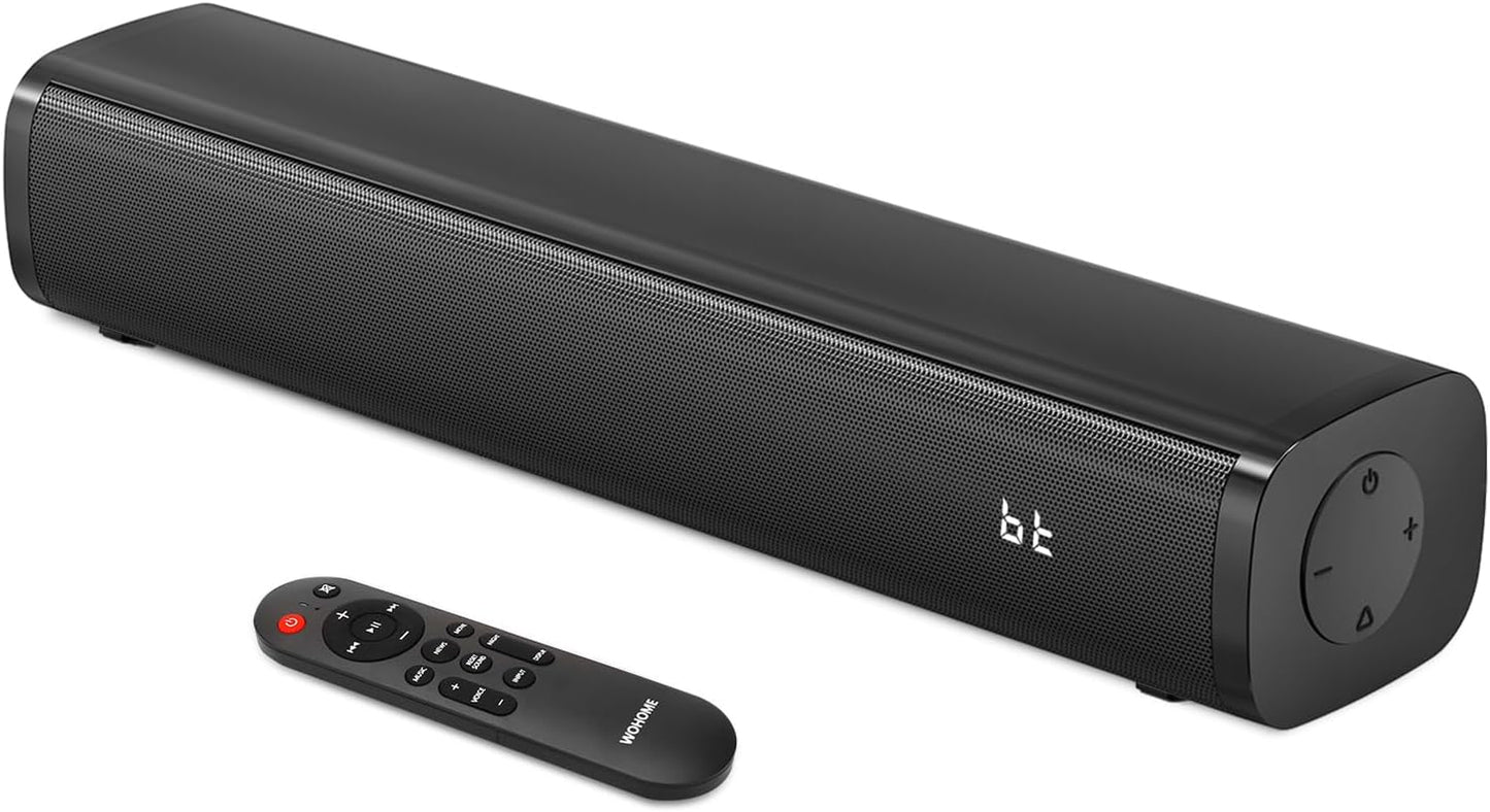 2.1 Channel Compact Sound Bar - Integrated Subwoofer and 6-Level Voice Enhancement, 16-Inch Bluetooth Speakers, Optical, Aux, USB Connectivity (Black)