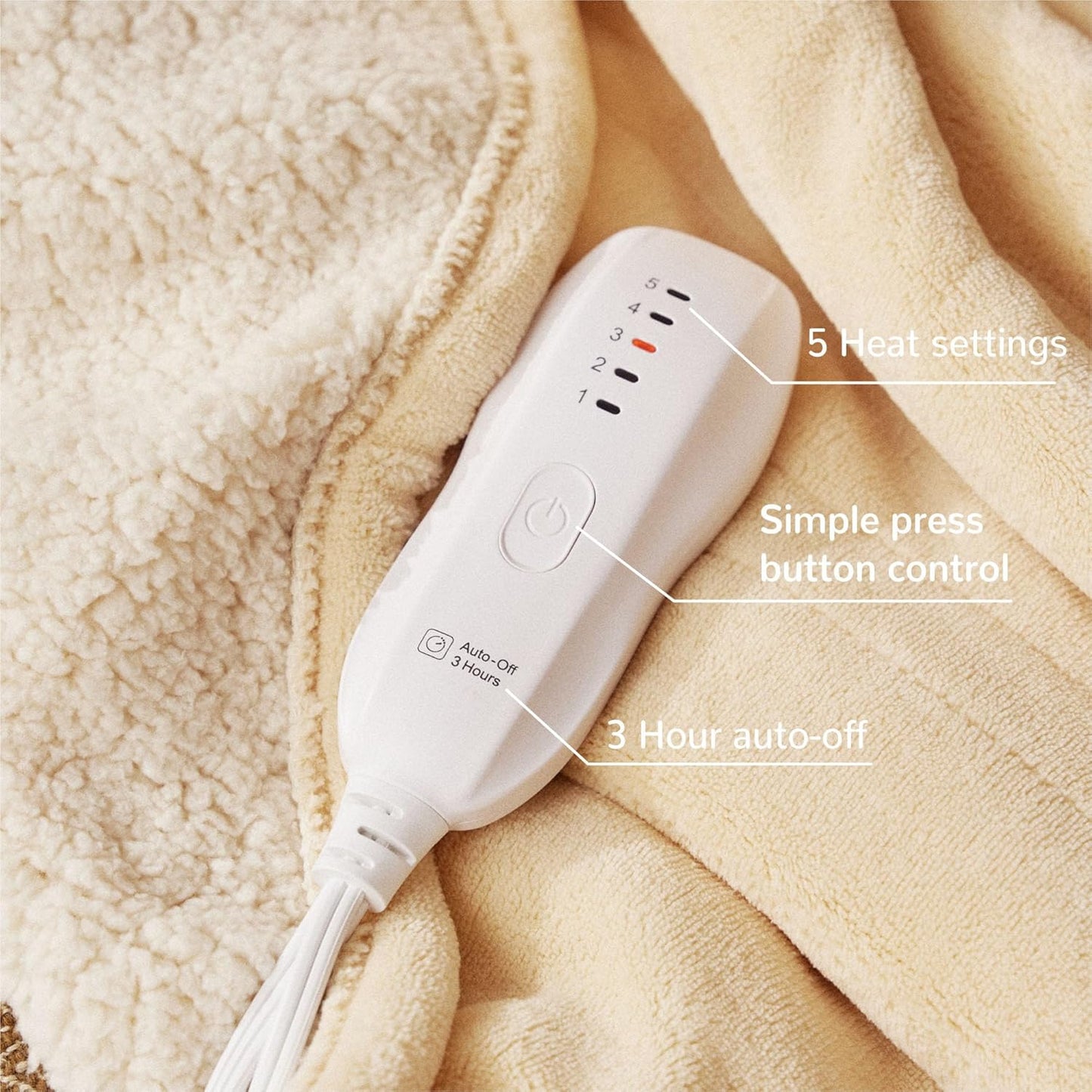 Electric Heated Blanket 50''x60'' - Soft and Comfortable Throw with 5 Heat Settings, 3-Hour Auto Shut-Off, ETL & FCC Certified, Machine Washable (Yellow)