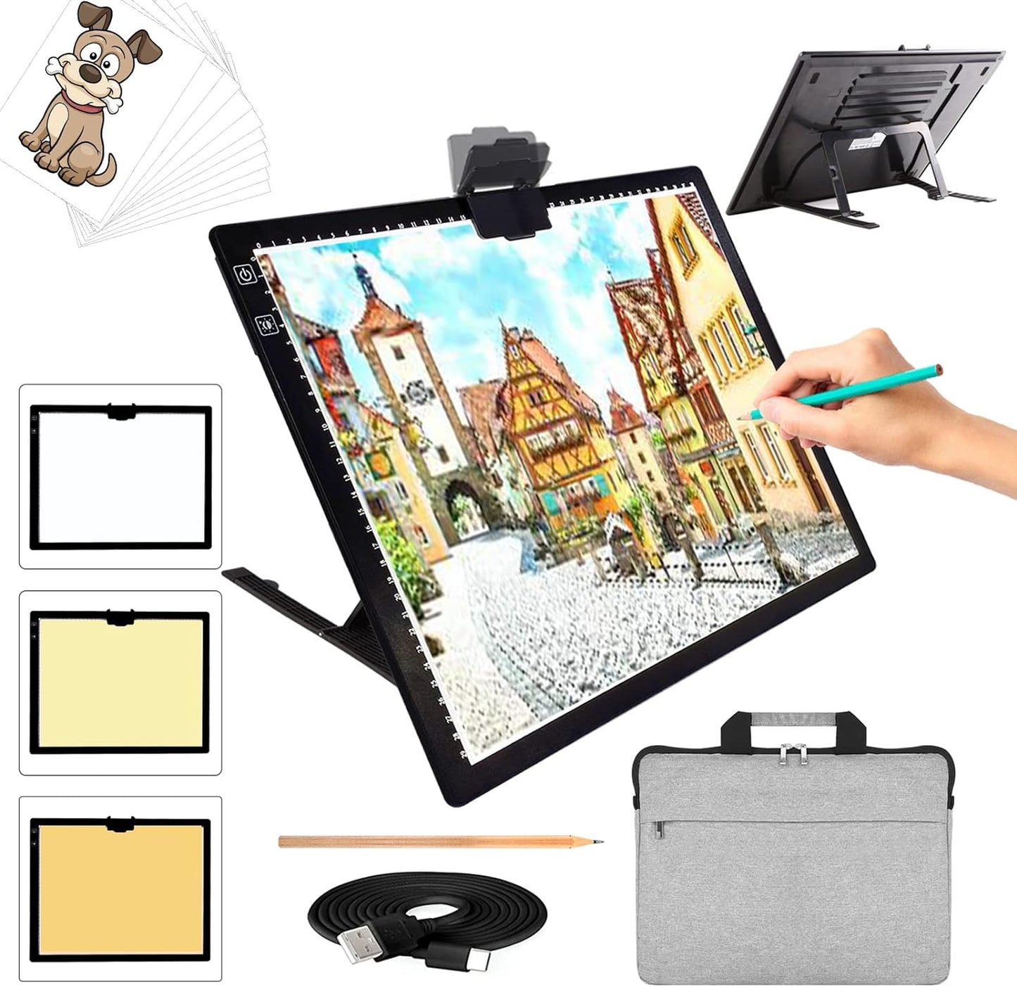 A3 Light Pad, Rechargeable Light Board for Diamond Painting, Tracing Light Box, Stand and Clip,Table Lightbox, Tracing, Drawing