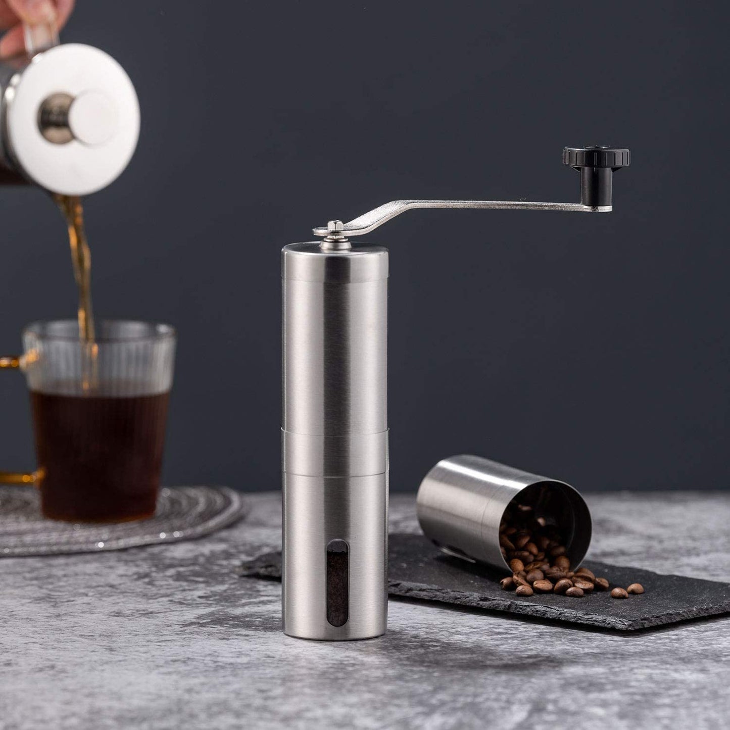 Stainless Steel Manual Coffee Bean Grinder with Ceramic Burr for Aeropress, Drip Coffee, Espresso, French Press, and Turkish Brew