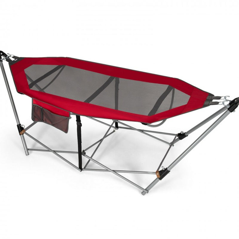 Folding Indoor-Outdoor Hammock with Side Pocket and Iron Stand