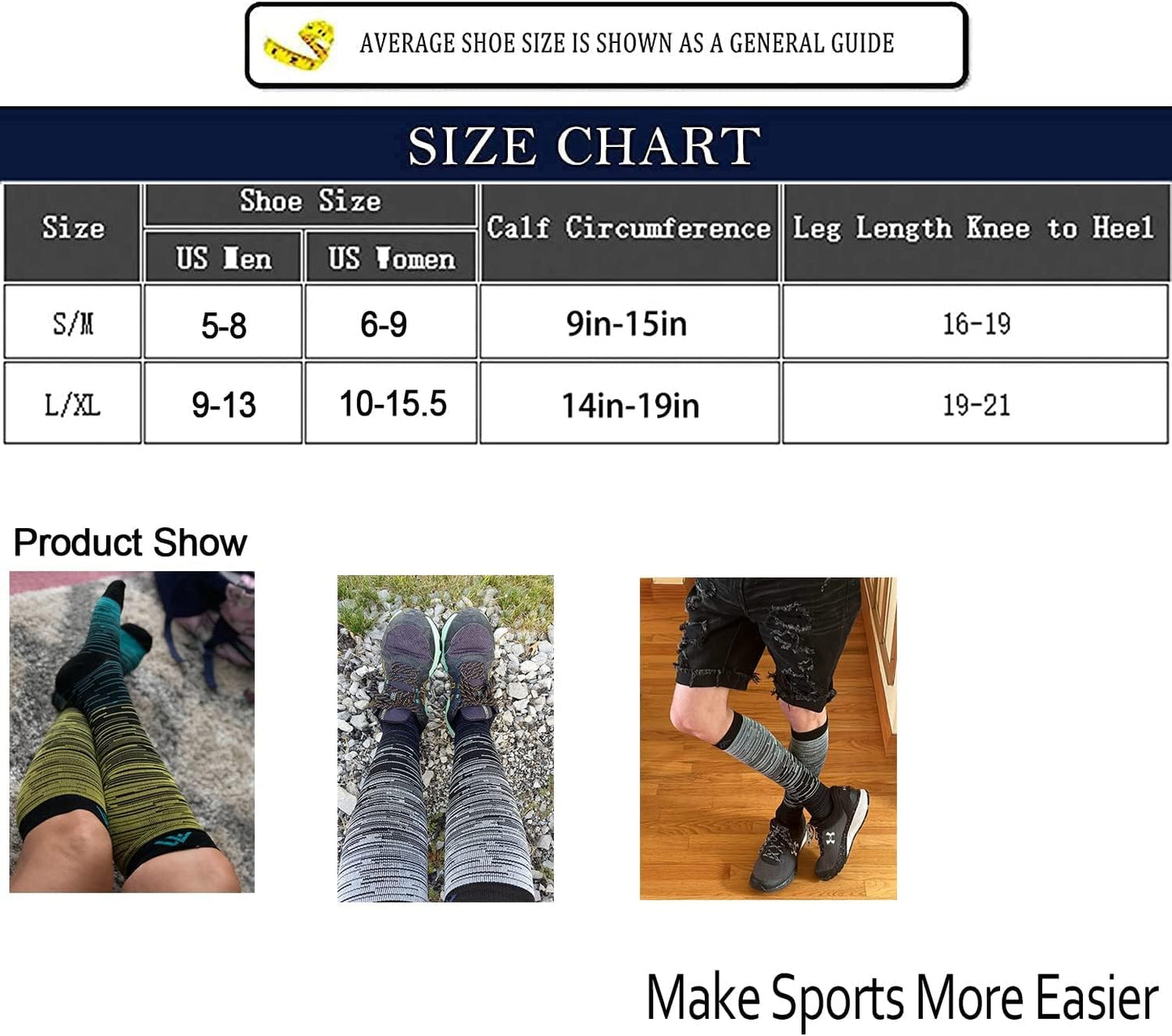 Graduated Compression Socks for Women&Men Wide Calf Comfort Best for Circulation,Pregnancy,Nurse,Running,Travel