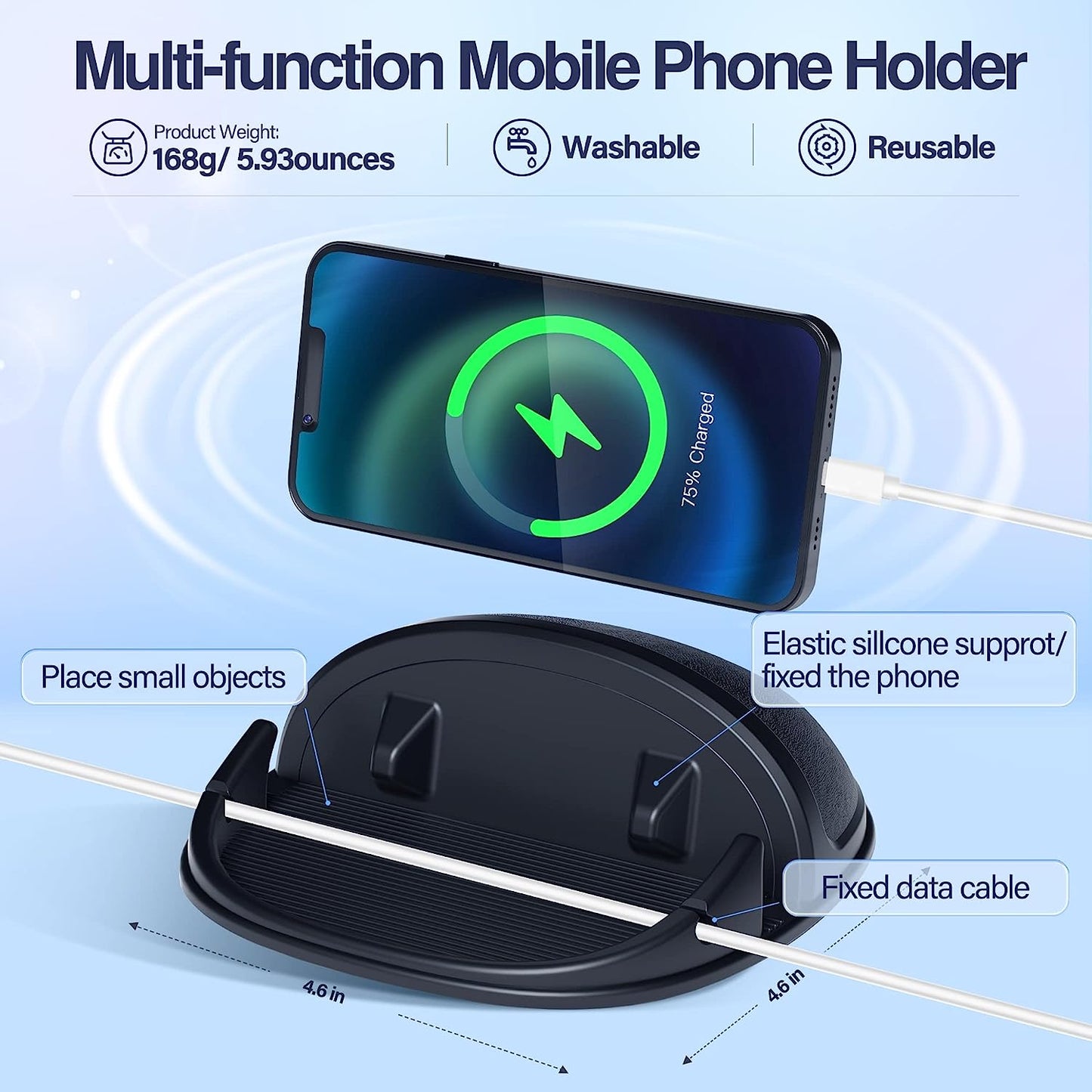 Car Phone Holder, Car Phone Mount Silicone Car Pad Mat for Various Dashboards, Slip Free Desk Phone Stand Compatible with Iphone, Black