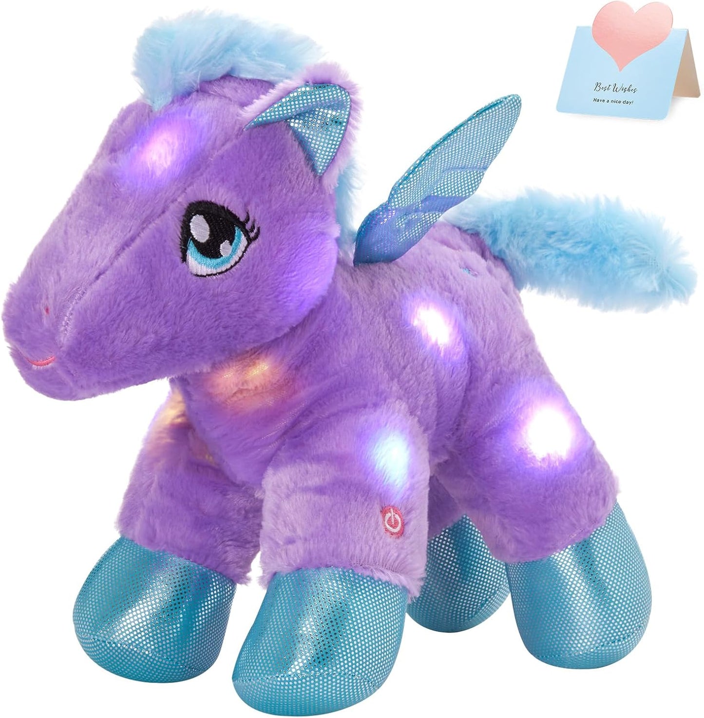 LED Pegasus Stuffed Animal Glow Unicorn Soft Toys, Nightlight Companion Gifts, 11'', Purple