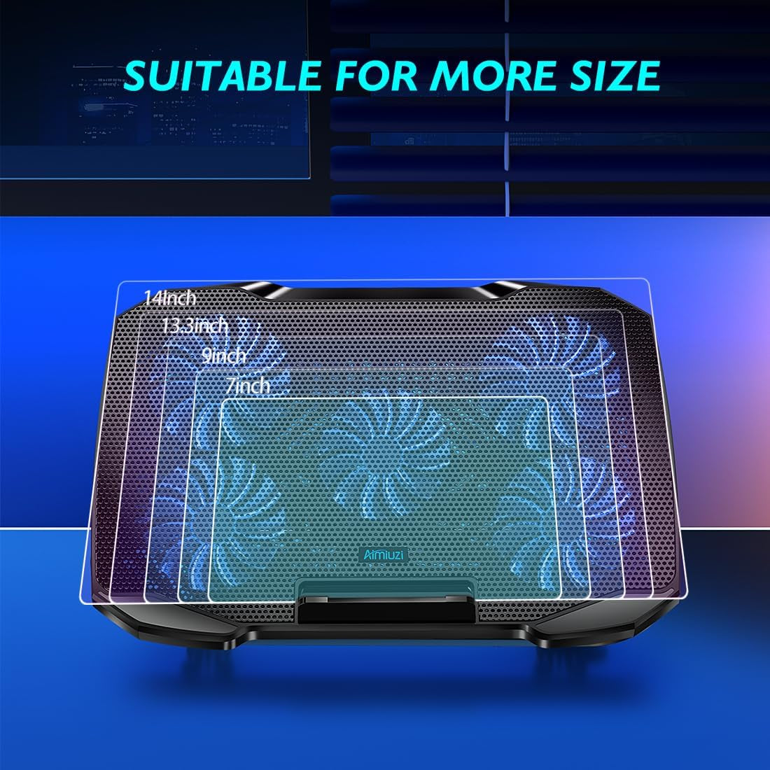 Laptop Cooling Pad with Adjustable Stand and 5 Quiet Fans for 12-15.6 Inch Notebooks (Black)
