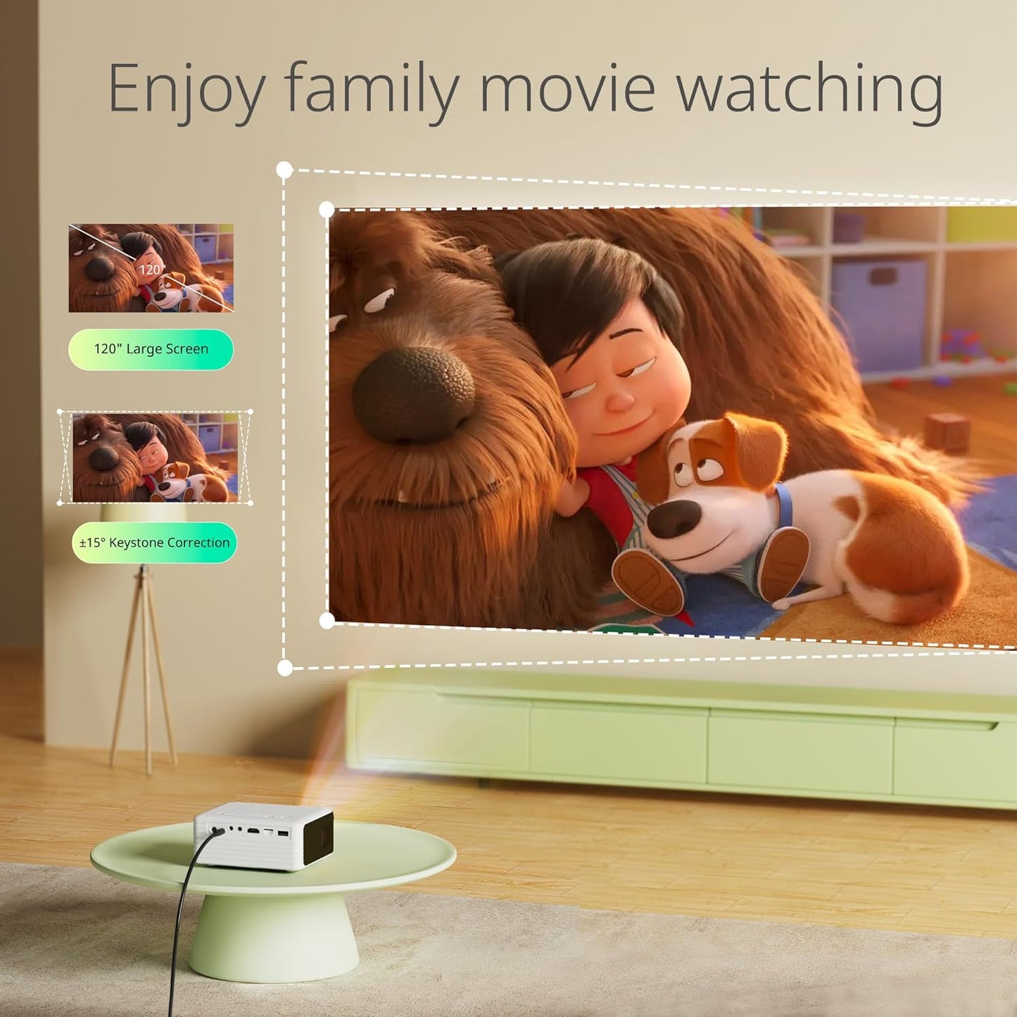 Mini Portable 1080P Full HD Projector - Outdoor Home Theater Compatible with Fire Stick, HDMI, USB, PS5, Xbox, iOS, Android, Laptop