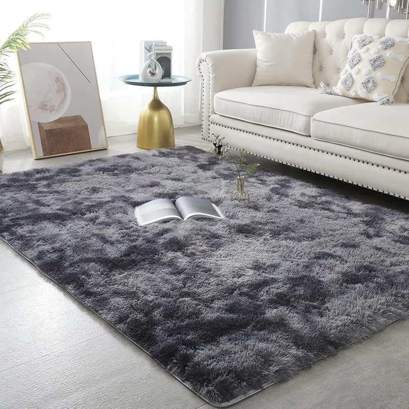 Ultra Soft Modern Shaggy Area Rug for Bedroom and Living Room - Fluffy Throw Carpet for Kids' Rooms (4x6 Feet, Dark Gray)