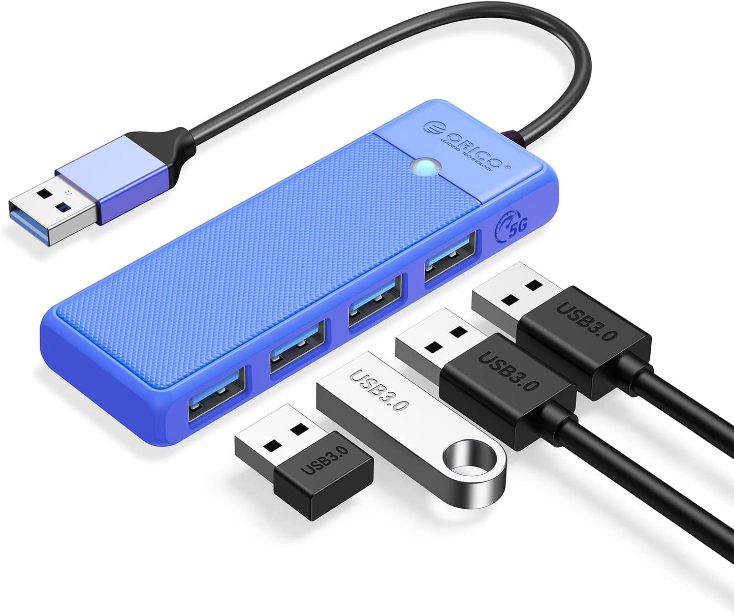 USB 3.0 Ultra Slim 4-Port Hub for Laptops and Devices - , XPS, PS5, PC, Flash Drives, Mobile HDD (Black, 0.5 Ft)