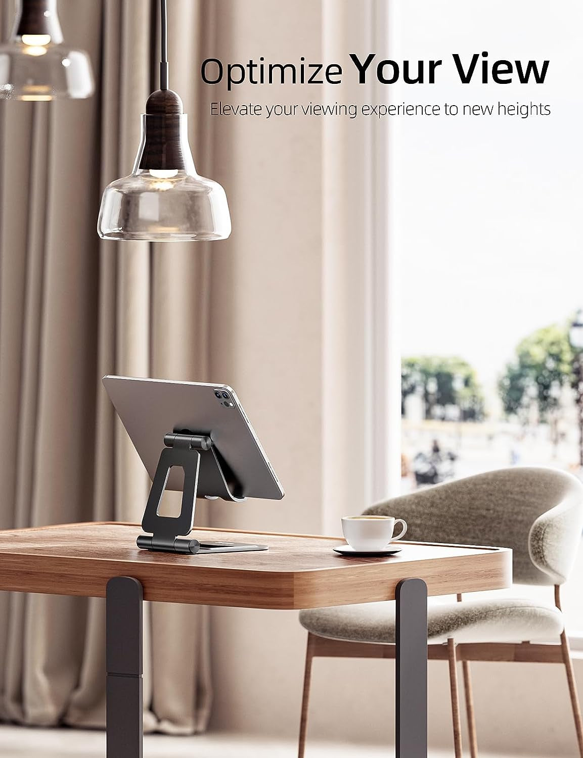 Aluminum Dual-Foldable iPad Stand - Fully Adjustable Desktop Tablet Holder for 4-11" Mobile Devices, Compatible with iPad Pro/Air/Mini, iPhone Pro/Max/Plus, and Kindle - Black