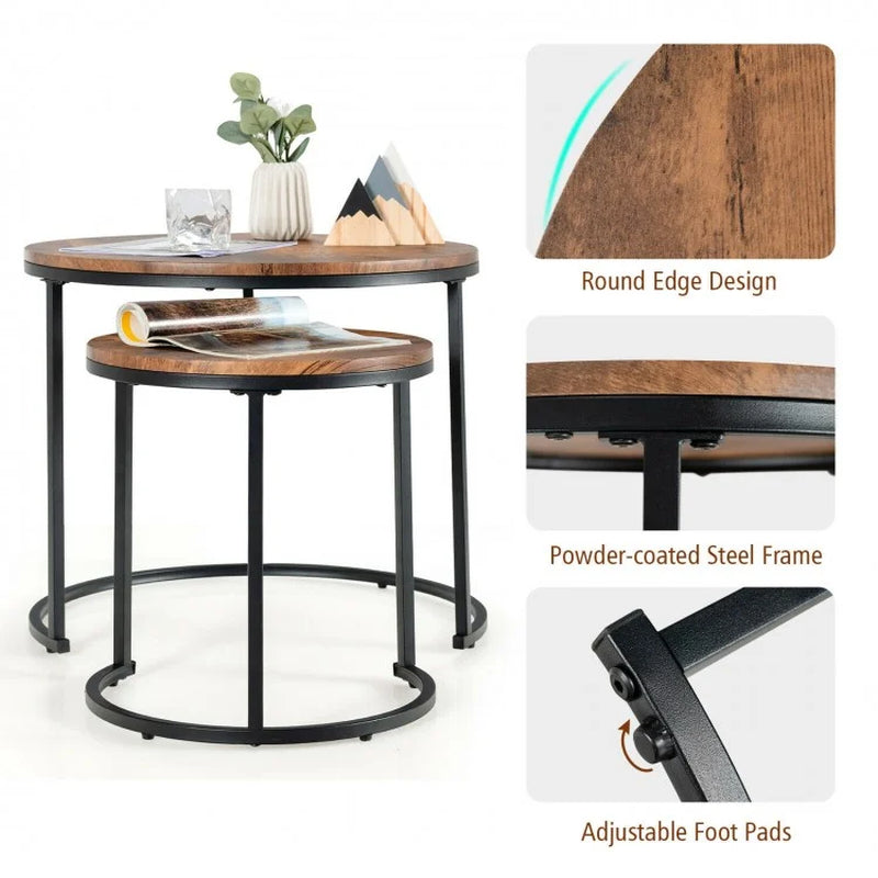 Set of 2 Contemporary Round Stacking Nesting Coffee Tables