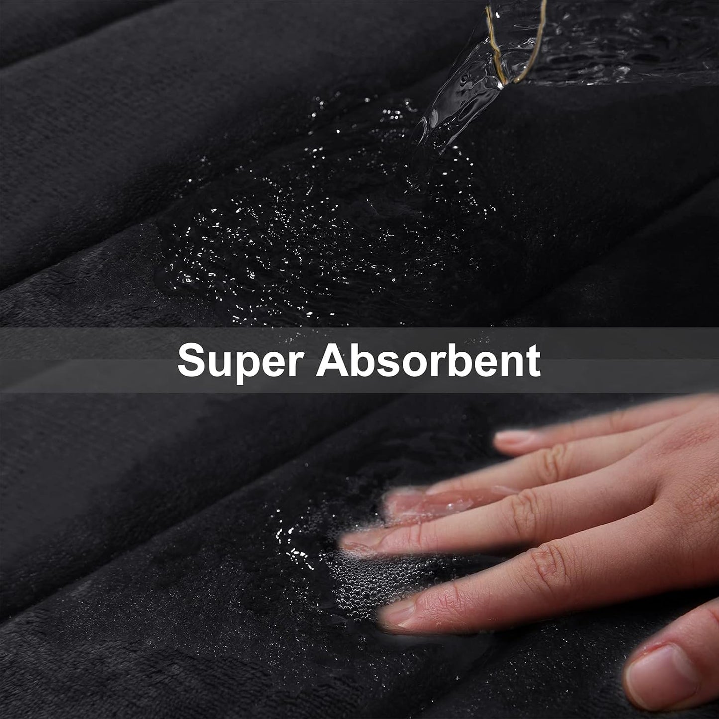 Memory Foam Non-Slip Bath Mat with Absorbent Rubber Backing for Kitchen and Bathroom Floors, 16" x 24", Black