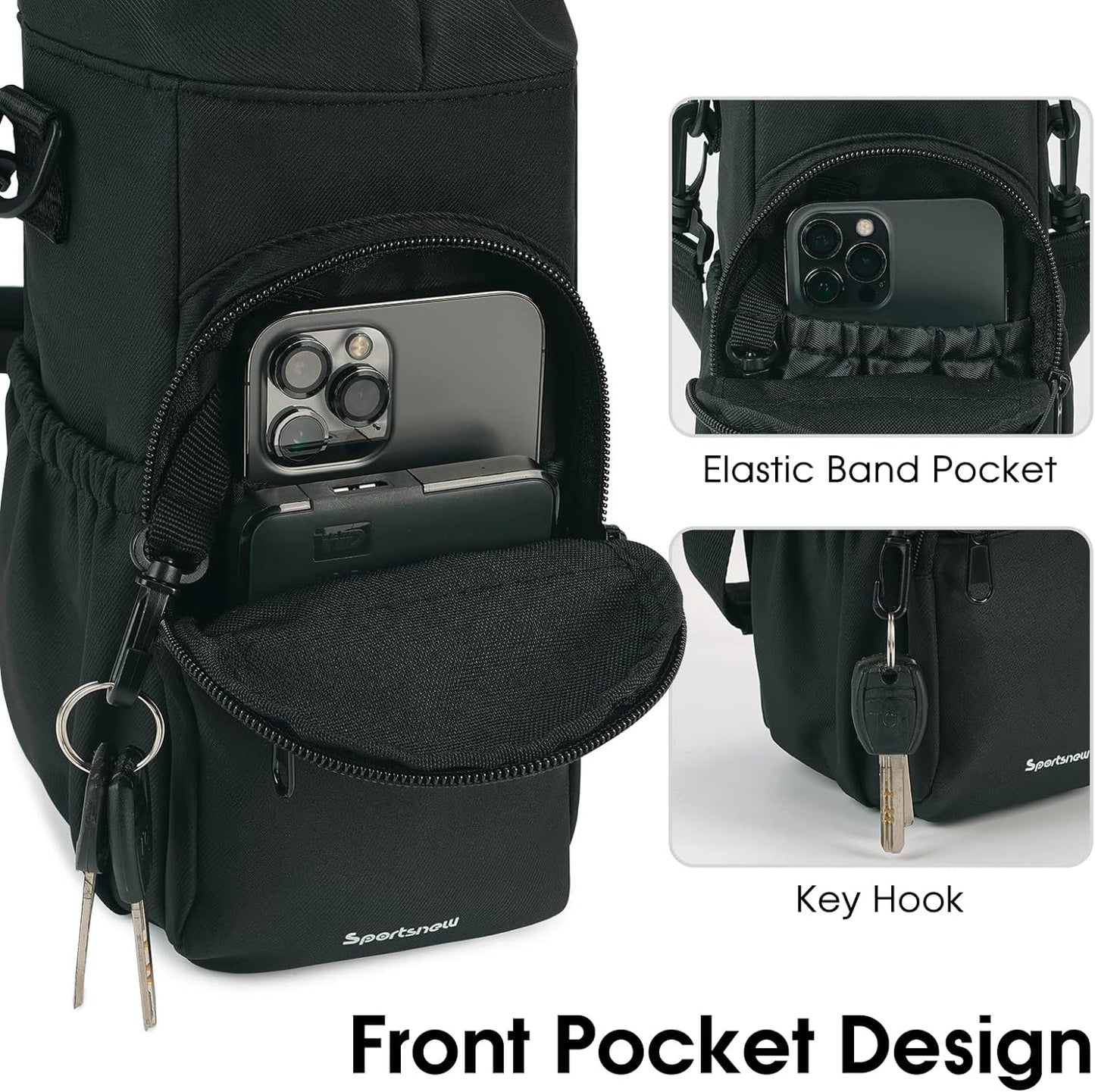 Insulated Water Bottle Carrier Bag - 32oz, 40oz Bottles, Adjustable Shoulder Strap and Dual Pockets