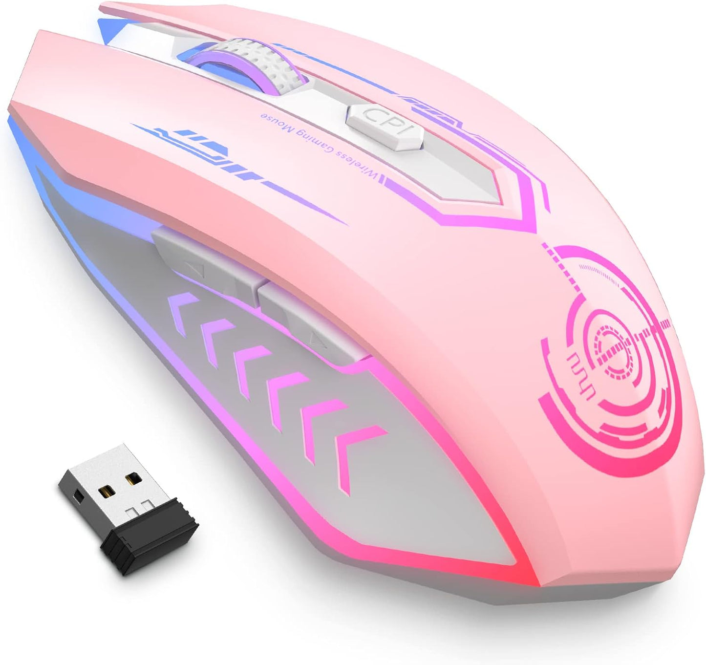 Wireless Gaming Mouse - 10000 DPI, Rechargeable USB Wireless Mouse - 6 Buttons 7 Changeable LED Color Programmable