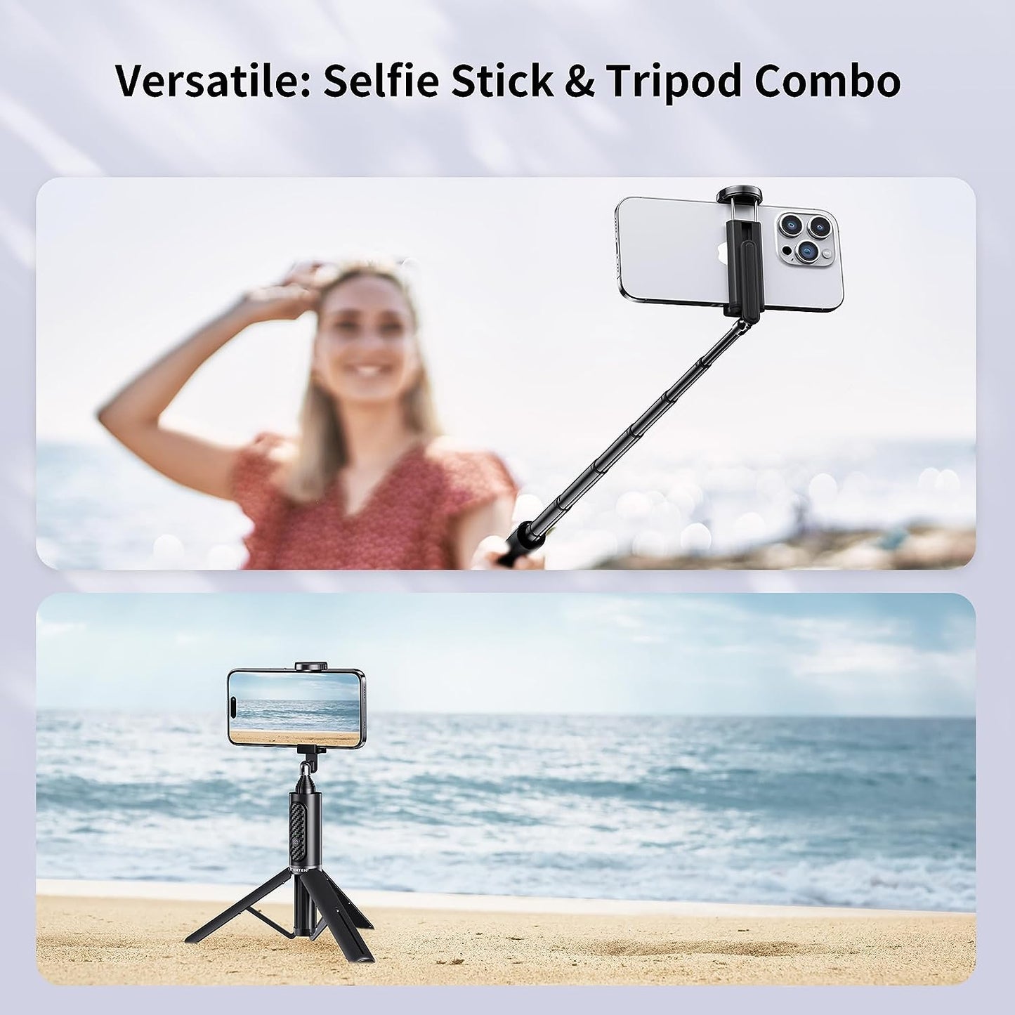 Extendable 3-in-1 Aluminum Bluetooth Selfie Stick Tripod with Wireless Remote for iPhone and Samsung Smartphones - Black