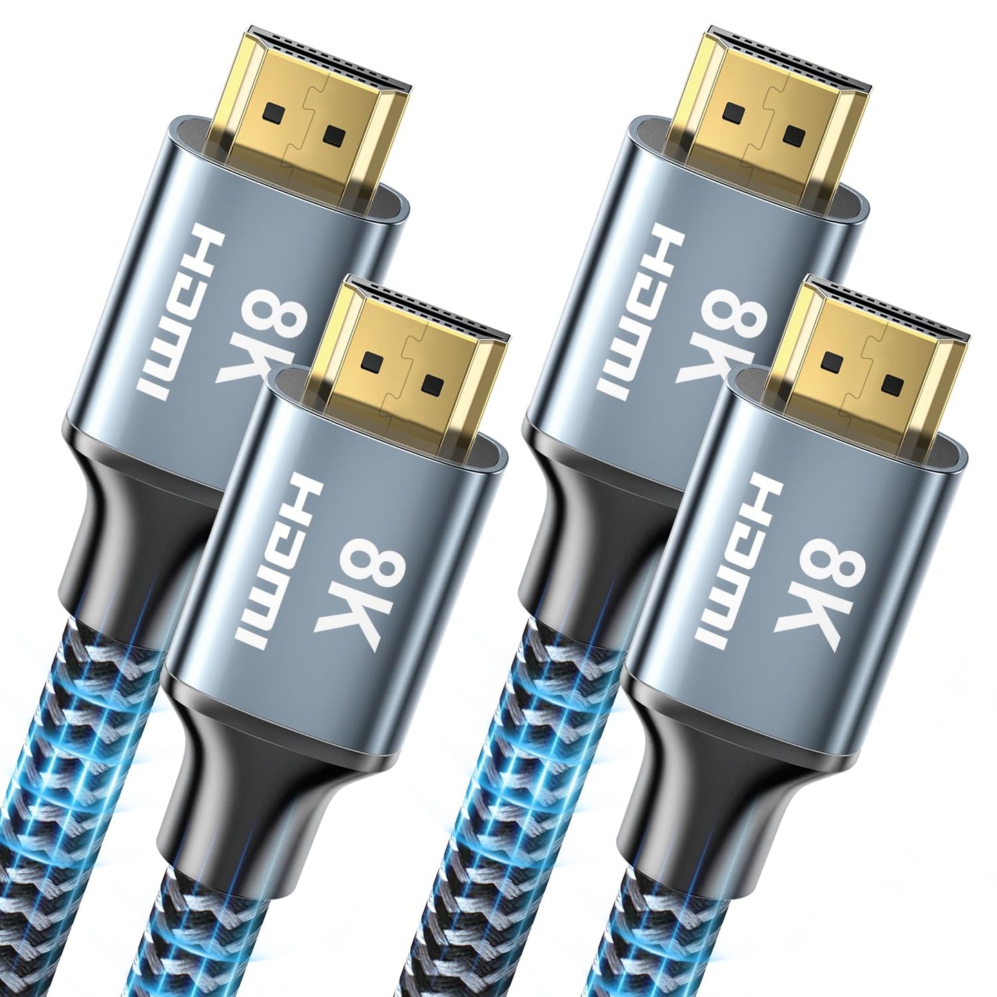 8K HDMI Cable 10 Feet (2-Pack) - 48Gbps High-Speed HDMI 2.1 Braided Cable, Supports 8K@60Hz, 4K@120Hz, HDR, eARC, HDCP 2.2/2.3