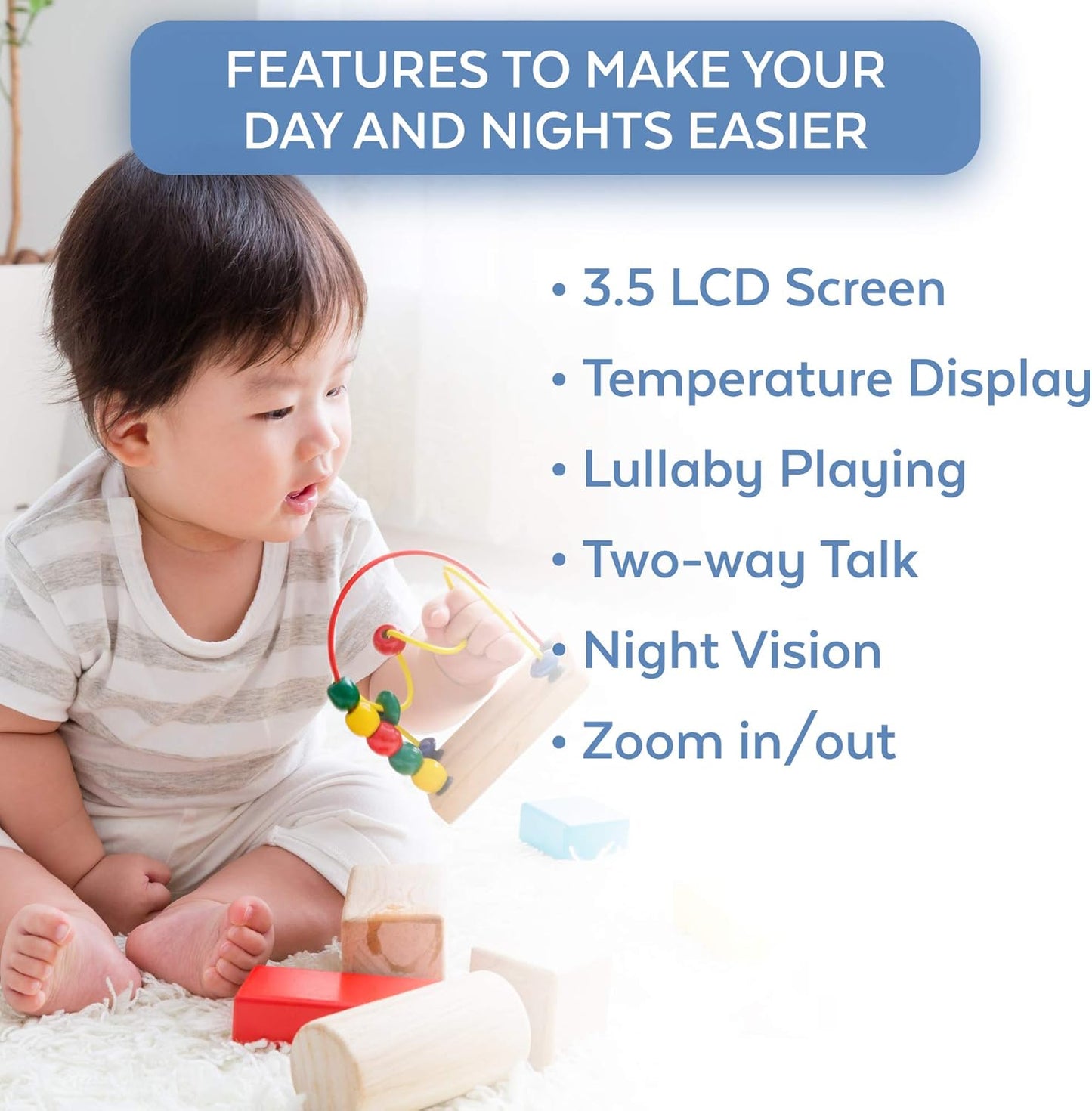 Baby Monitor with Camera - Superior Image and Sound Quality, Night Vision Capability, Temperature Display, and Pan-Tilt-Zoom Functionality