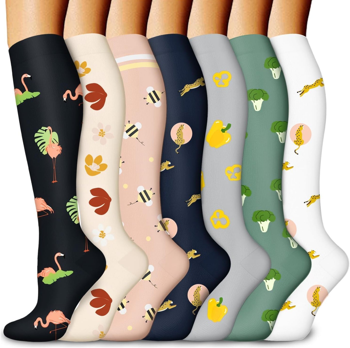 7 Pairs Graduated Copper Compression Socks Women & Men Circulation 20-30 Mmhg-Best for Running,Nurse,Travel,Cycling