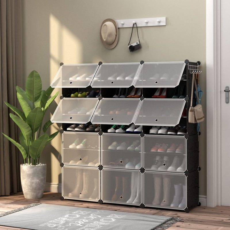 12-Cube Portable Shoe Organizer with Hooks for 48 Pairs