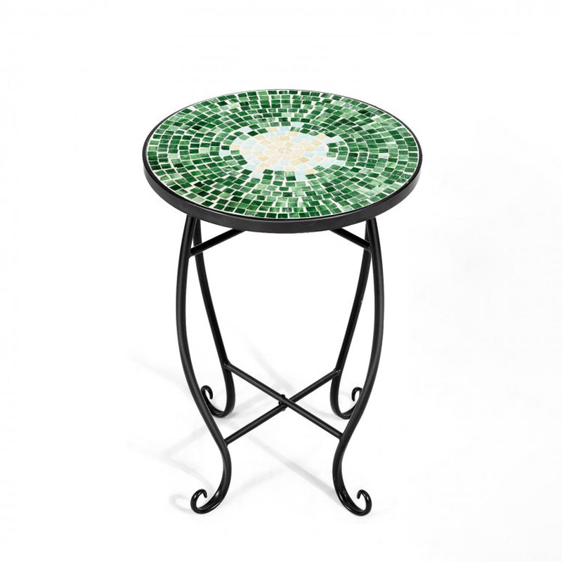 14-Inch Mosaic Round Side Table and Plant Stand for Patio, Lawn, and Garden