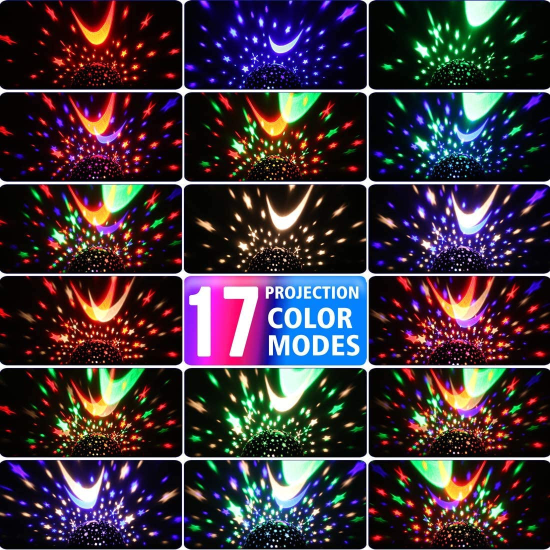 Star Projector Night Light with Timer for Children, Ages 1-14, Glow-in-the-Dark Stars and Moon for Peaceful Sleep - White