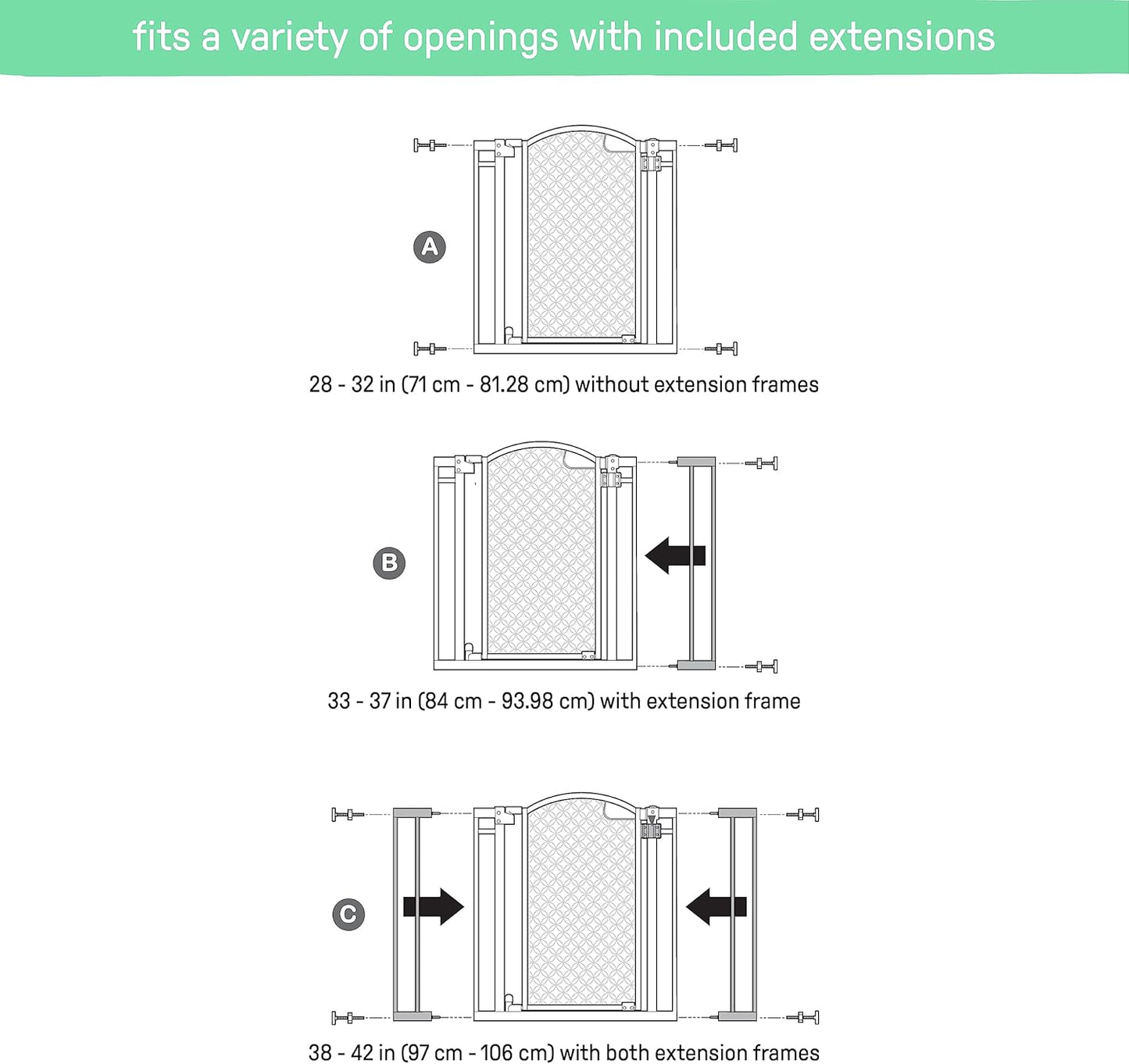 Contemporary Baby and Pet Safety Gate - Adjustable 28-42” Width, Gray Metal, Plastic, 30” Tall Walk-Through Design