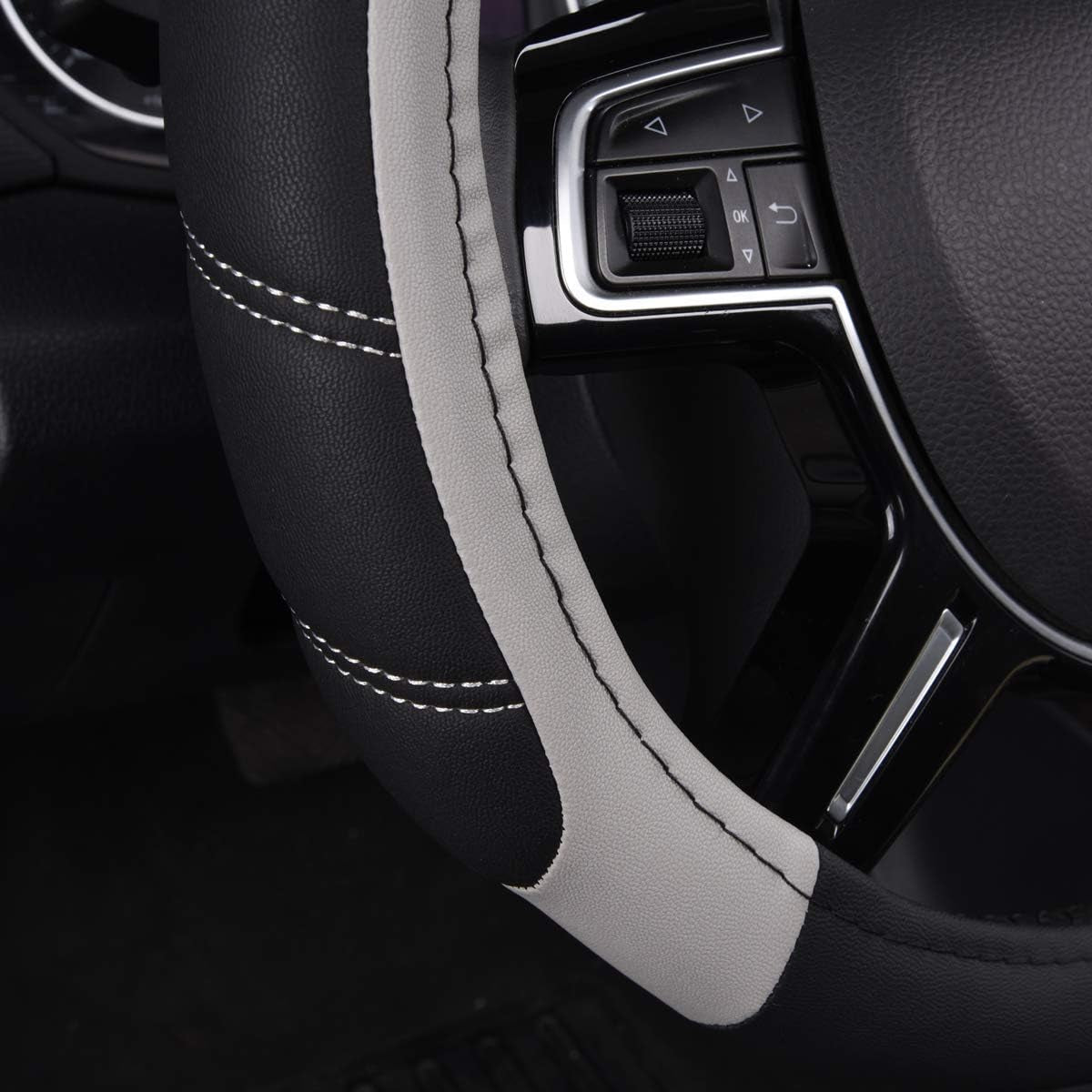 Line Rider Microfiber Leather Sport Steering Wheel Cover - Universal Fit (14.5-15 Inches) - Anti-Slip, Comfortable