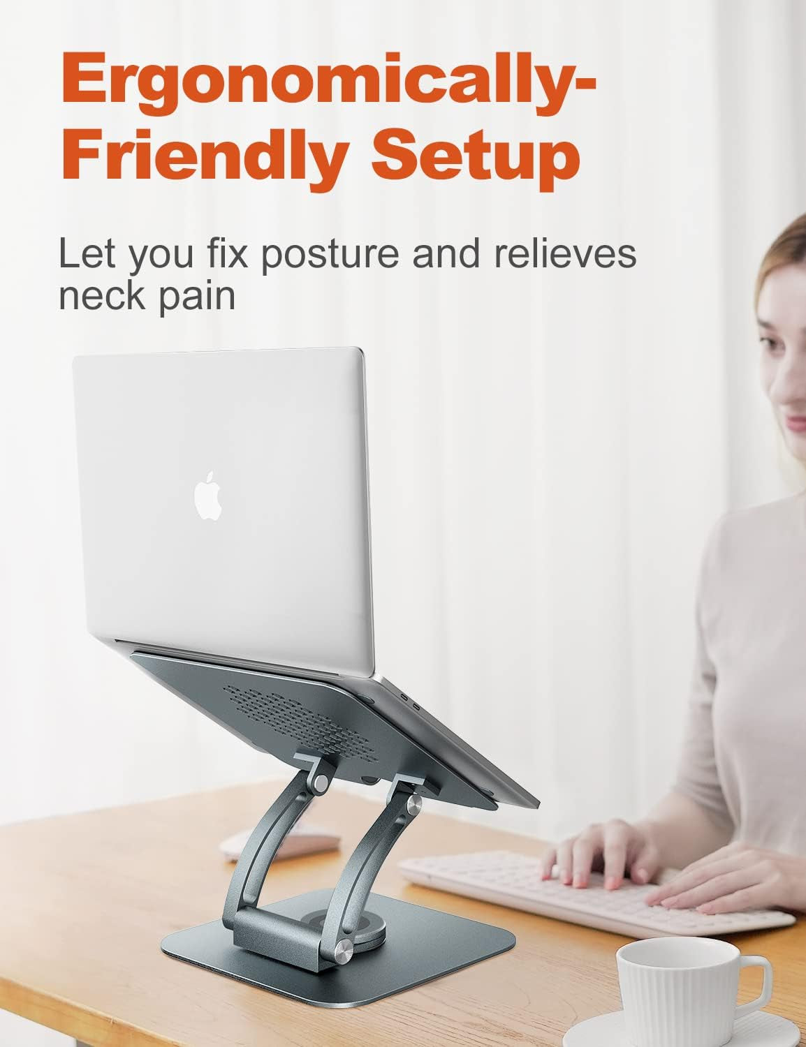 Ergonomic 360° Rotating Laptop Stand for Desk - Adjustable Computer Riser Compatible with 10-16" Laptops - Gray