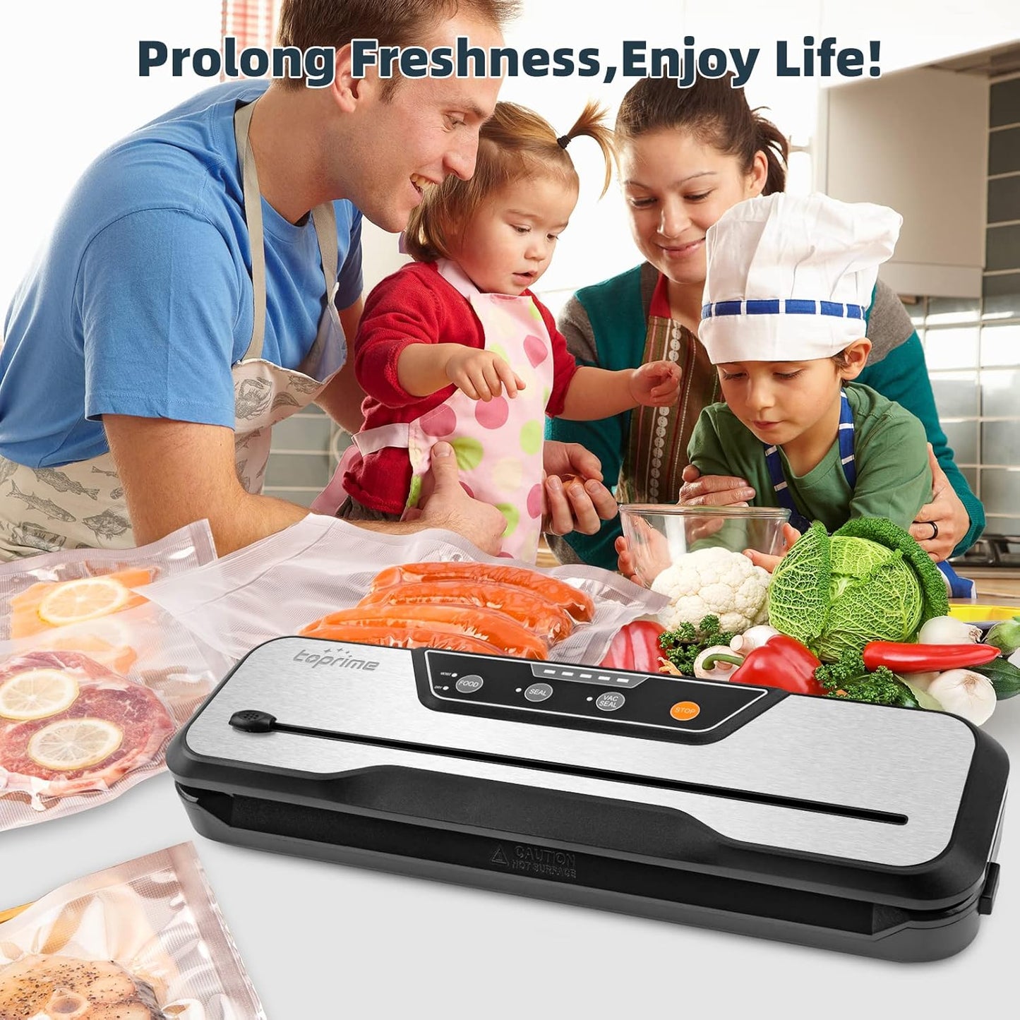 VS6612 Vacuum Sealer Machine - 80Kpa High-Power Food Sealing System with Built-In Cutter, Sealing Bag, and Hose for Meal Preservation and Sous Vide Cooking