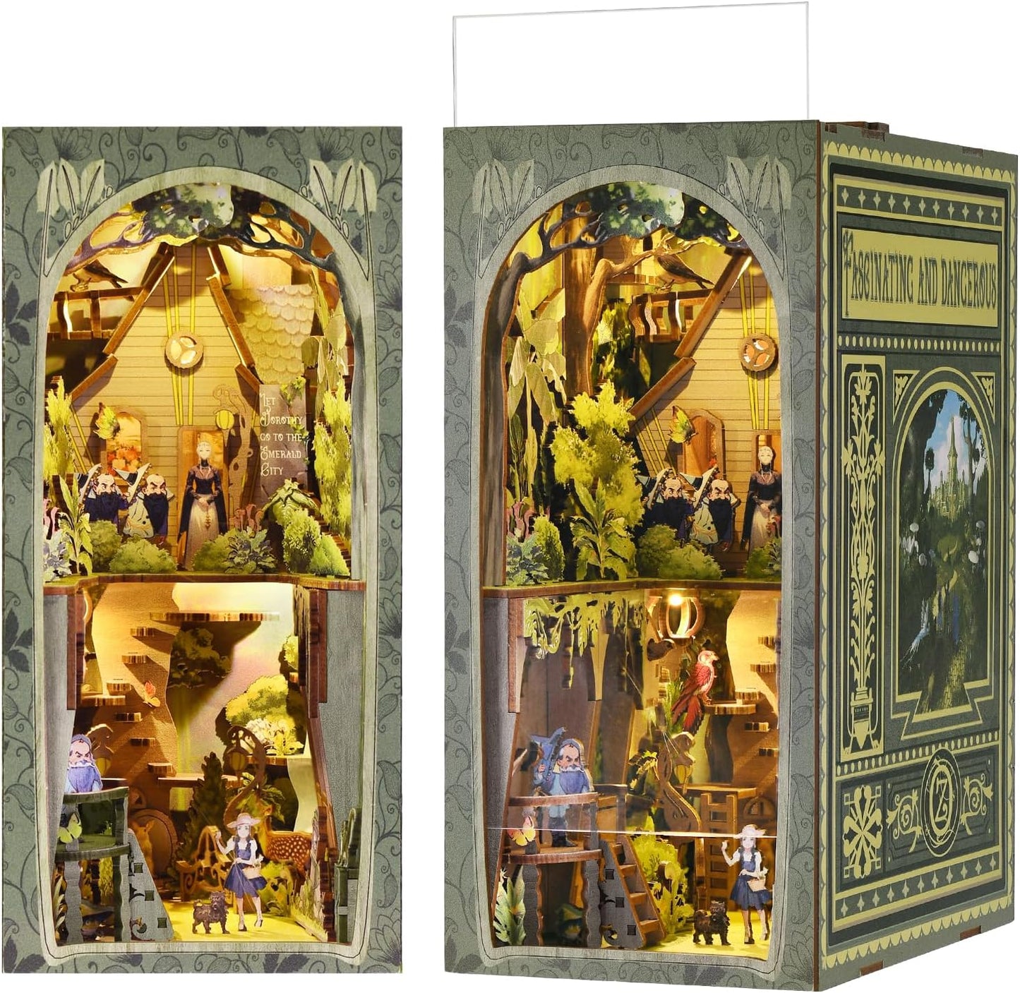 Book Nook Kit, DIY Miniature Dollhouse Booknook Kit, 3D Wooden Puzzle Bookend Bookshelf Insert Decor with LED Light for Teens and Adults (Beyond Library)