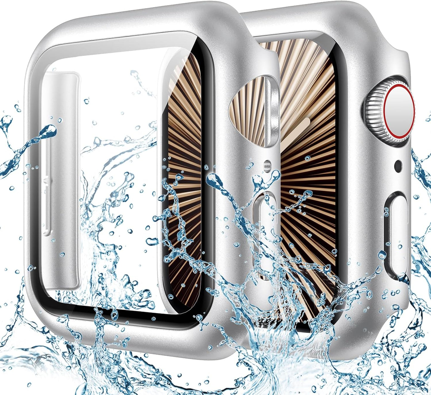 Waterproof Case and Tempered Glass Screen Protector for Apple Watch Series 10 (46mm) - Hard PC Bumper Face Cover Compatible with Original Silver iWatch Accessories