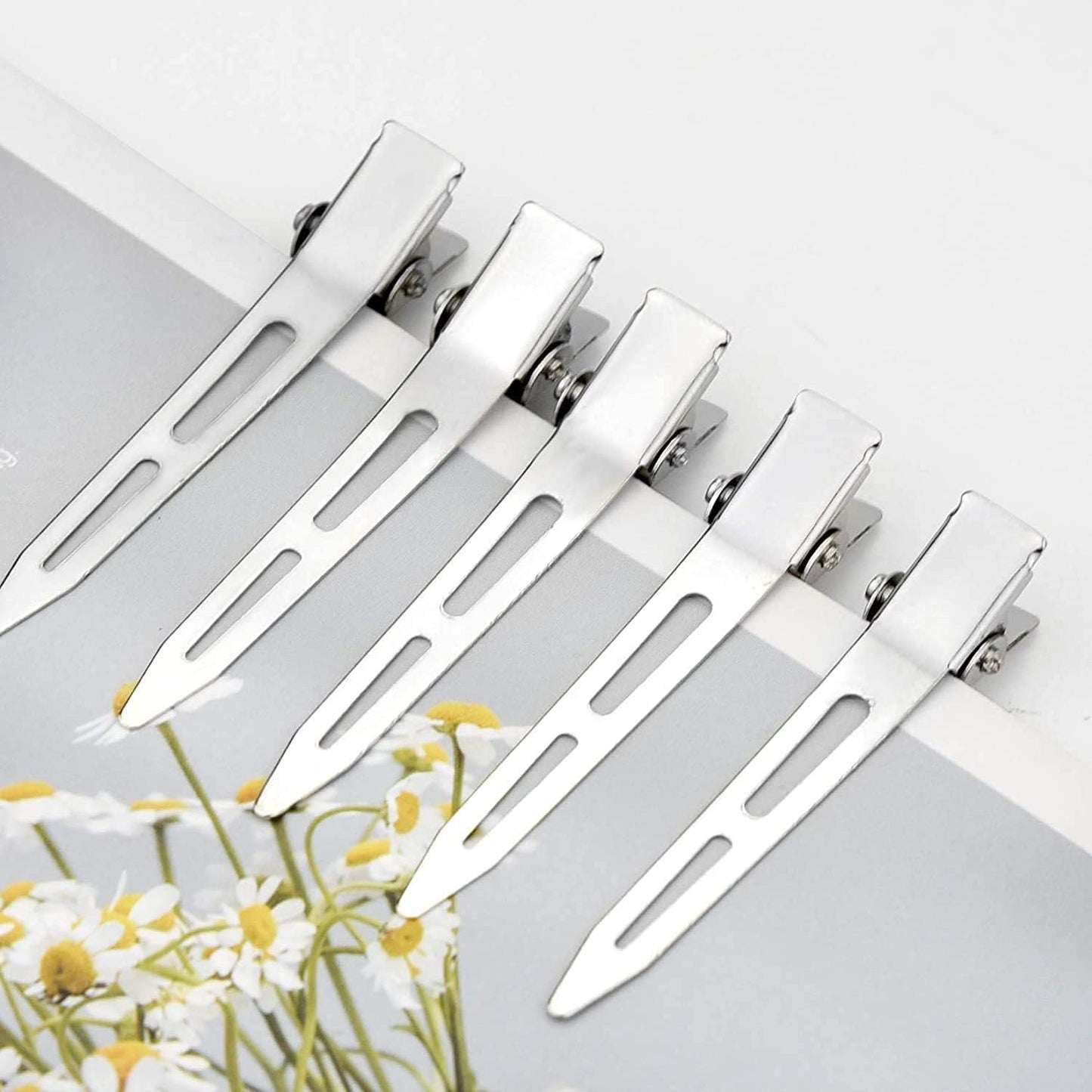 50-Piece Set of 1.75-Inch Silver Metal Curl Clips - Single Prong Duck Bill Sectioning Alligator Hair Pins for Curls