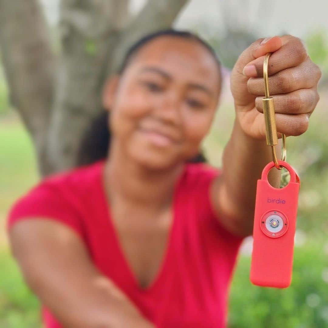 Personal Safety Alarm - Loud Siren, Strobe Light, Solid Brass Key Chain in a Variety of Colors (Coral)