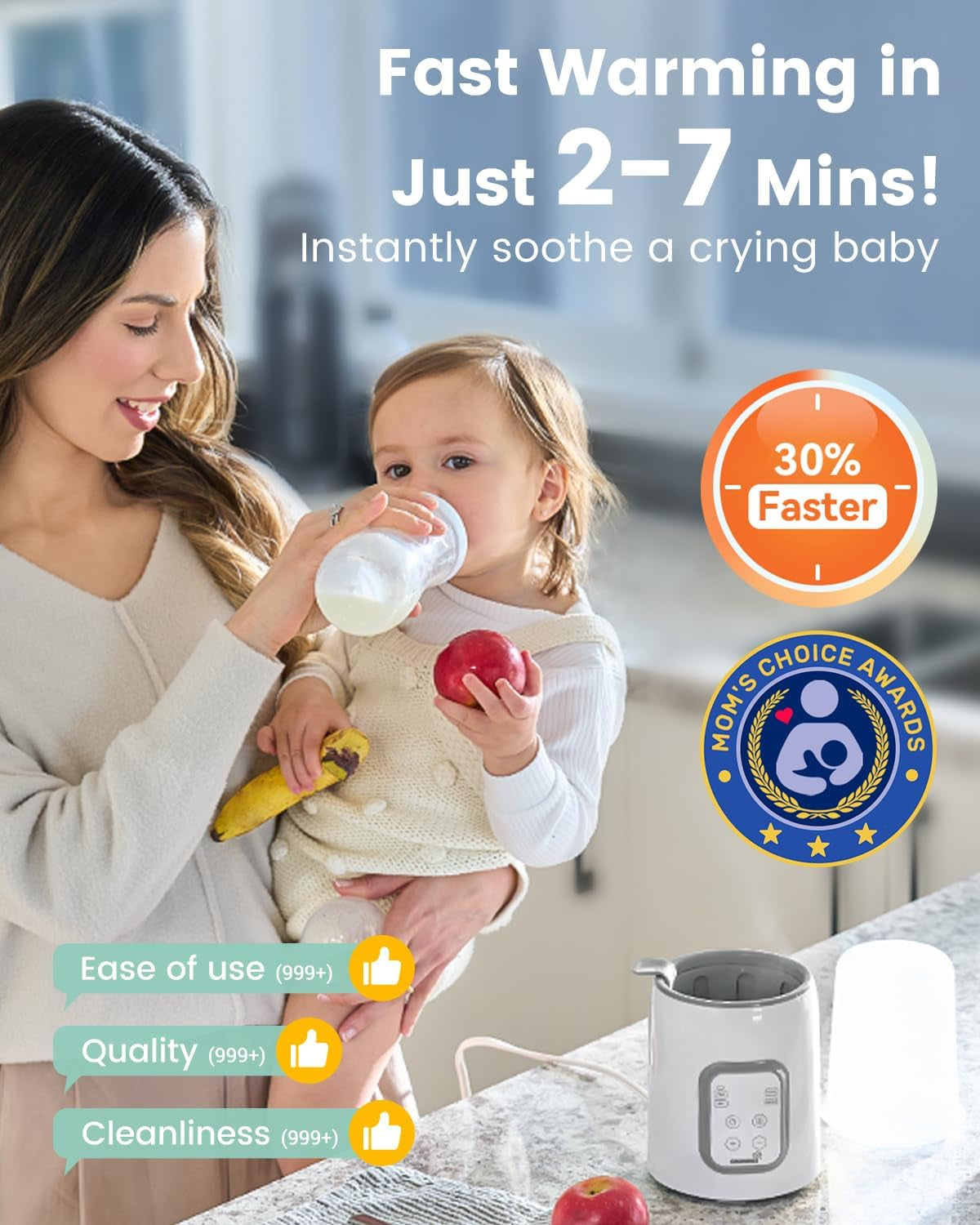 8-in-1 Rapid Baby Bottle Warmer - LCD Timer and Precise Temperature Control for Breastmilk and Formula