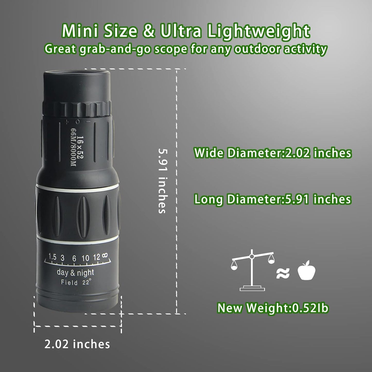 16X52 High-Power Compact Monocular Telescope for Adults and Children - Ideal for Bird Watching, Camping, Hiking, Concerts